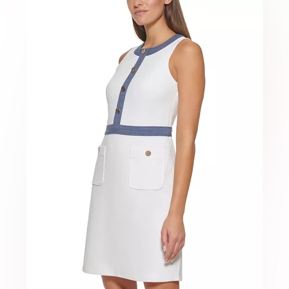 Tommy Hilfiger White and Blue Sleeveless Dress